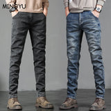 Autumn Winter Men's Classic Fashion Grey Jeans Casual Slim Skinny Vintage Blue Streetwear Biker Party Long Trousers Male 27-36