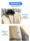 Autumn Winter Men Sweater Warm Top New Fashion Stitching Color Matching Pullover Round Neck Sweater Thickened Knitted Sweater