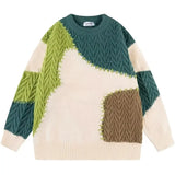 2024 Autumn/winter New Men's Sweater Japanese Style Color Blocking Hong Kong Street Round Neck Pullover Casual Knitted Top