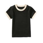 100% Cotton Small Children Summer Short Sleeve T shirt Boys Girls Color Matching Soft Comfy Tops Tees Kids T-shirts Casual