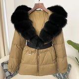 OFTBUY 2024 Winter Jacket Women Real Natural Fox Fur Collar Hooded Thick Warm 90% White Duck Down Coat Female Streetwear Casual