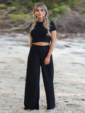 Fashion Casual Women Suits 2023 Summer Short Sleeve T-shirt + Wide-leg Loose Trouser Two-piece Sets High Waist Pants Elegant Set