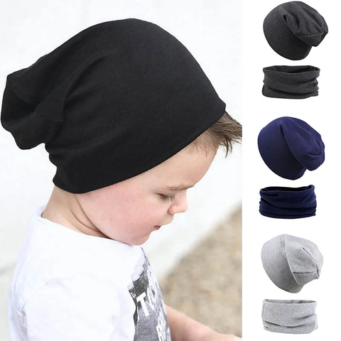 2pcs New Baby Hat Scarf Set Boys Girls Hip Hop Cap Autumn Winter Soft Elastic Beanie Hats Cotton Newborn Bonnet Warm Accessories