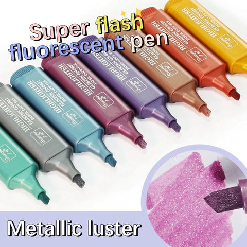 Haile 8pcs/Set Metallic Highlighter Morandi Gold Powder Glitter Highlighter Markers for Note Journaling Graffiti Pen Stationery