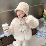 Fashion Girls Fur Long Sleeves Winter Warm Faux Fur Coat Solid Color Bow Baby Girl Thick Jackets Children’s Top CH196