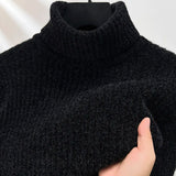 Men's Thickened Turtleneck Long Sleeve Pullover, Slim Fit Turtleneck Business Casual Fashion Sweater Knitwear Chenille