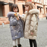 2023 Girl Winter Down Jacket Faux Fur Waterproof Hooded Long Girl Winter Outerwear Coat 5-16 Years Teenage Girl Parka Snowwear