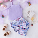 1-6 Years old Sleeveless Purple Vest Butterfly printing Short Pants Outfit Toddler Infant Fashion Clothing Suit For Kids Girl