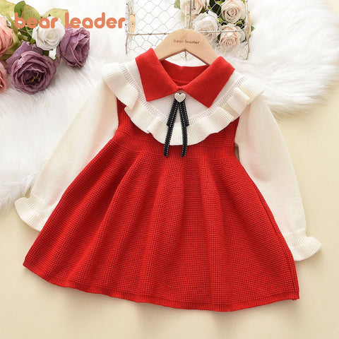 Bear Leader Autumn Winter Girls Dress Girls 2-6 Y Kids Princess Party Sweater Knitted Dress Christmas Costume Baby Girl Clothes