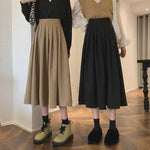 Lucyever Vintage Brown High Waist Pleated Skirt Women Korean Fashion College Style Long Skirt Ladies Autumn Casual A line Skirts