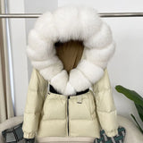 OFTBUY 2024 Winter Jacket Women Real Natural Fox Fur Collar Hooded Thick Warm 90% White Duck Down Coat Female Streetwear Casual