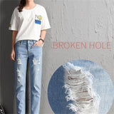 2022 New Women Fashion Mid Waist Boyfriend Big Ripped Hole Jeans Casual High Street Denim Pants Sexy Vintage Pencil Calca Jeans