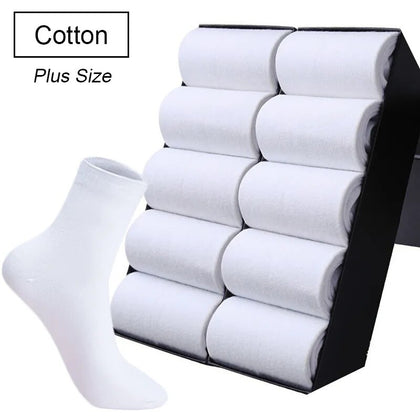 MOJITO,10 Pairs /Lot Plus Size White Men Crew Socks 100% Cotton Autumn Classic Business Casual Women Short Socks Size 48