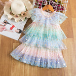 Dress for Girl 3-8 Yrs Summer Suspender Sequin New Birthday Princess Dress Ruffles Elegant Children Vacation Casual Vestidos