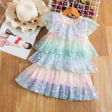 Dress for Girl 3-8 Yrs Summer Suspender Sequin New Birthday Princess Dress Ruffles Elegant Children Vacation Casual Vestidos