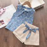 Summer Girls Children Casual Sleeveless Chiffon Blouse + Shorts Suits 2pc Suits