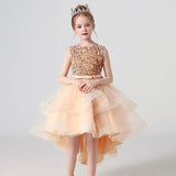 2023 Hot style Summer Sequin Lace Tuxedo Wedding Dress for girls 3-13 years old Sleeveless fluffy Mesh gauze Doveark brand