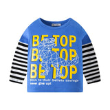 TUONXYE Boy T-shirts Spring Cartoon Dinosaur Cotton Casual Stripes Crew Neck for Long Sleeve Top Baby Children Clothes 2-9years