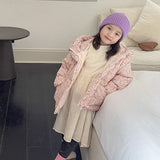 Korean Baby Girl Winter Top Clothes Thicken Cotton-padded Children Warm Floral Hooded Plush Outwear Coat Baby Kids Winter Jacket