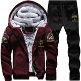 New Winter Thick Men Sports Suit Tracksuit Hooded Sportswear Zipper Cardigan Hooded Woolen trousers Pants Casual Men Set