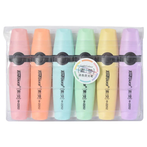 6 Pcs/set Highlighter Pastel Colors Chisel Tip Marker Pen Flat Single Head Light Color Oblique Drawing Fluorescent Pen Markers