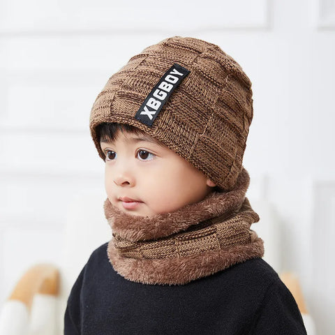 5 6 7 8 9 10 11 12 Years Old Kids Boys Girls Winter Warm Knit Beanie Hat Cap and Scarf Set with Fleece Lining Freeshipping