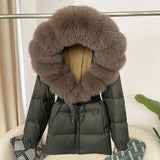 OFTBUY 2024 Winter Jacket Women Real Natural Fox Fur Collar Hooded Thick Warm 90% White Duck Down Coat Female Streetwear Casual