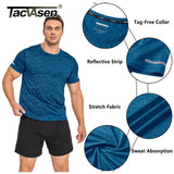 TACVASEN Quick Dry Summer T-shirts W/ Reflective Stripe Men Running Fitness Tops Gym Training Shirt Breathable Casual Sportswear