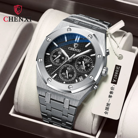 CHENXI 948 Chronograph Date Business Top Luxury Brand Quartz Watch Men Stainless Steel Waterproof Wristwatch Relogio Masculino