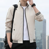 BROWON Spring and Autumn Fashion Jackets for Men Long Sleeve Regular Coats Men Jacket Solid Daily Casual Bomber Jacket