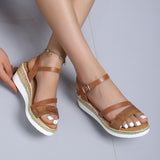 2022 Summer Women Wedge Sandals Plus Size One Word Buckle Sandals Fashion Retro Rome Casual Beach Peep Toe Sandalias De Mujer