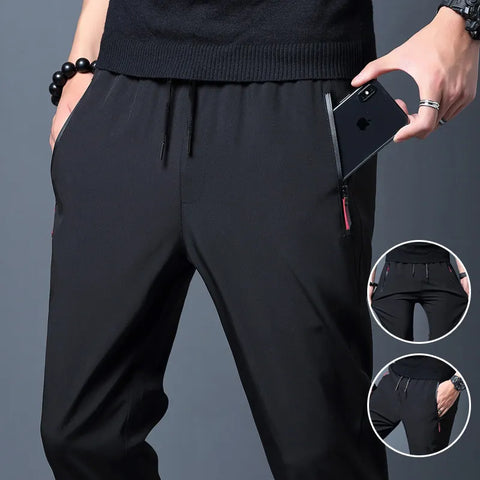 2024 Men's Running Pants Quick-Dry Thin Casual Trousers Sport Pants with Zipper Pockets Sportswear Running Jogging Sportpants