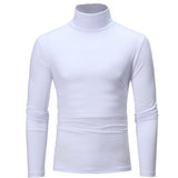 Fashion Men's Casual Slim Fit Basic Turtleneck High Collar Pullover Male Autumn Spring Thin Tops Basic Bottoming Plain T-shirt