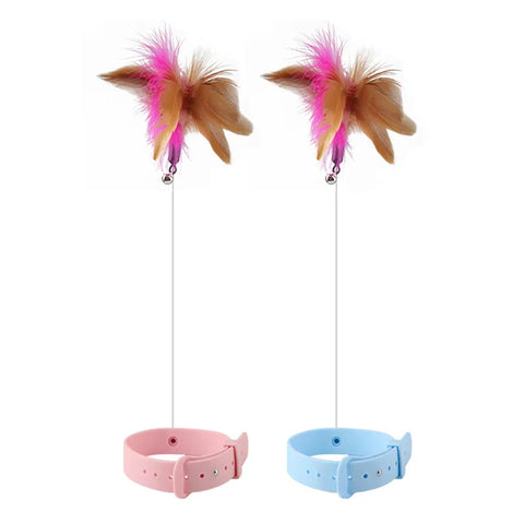 Interactive Cat Toys Funny Feather Teaser Stick with Bell Pets Collar Kitten Playing Teaser Wand Training Toys for Cats Supplies
