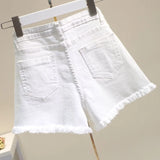 Black Denim Shorts Women's Streetwear 2023 Summer New Korean Slim Chain Trend Hot Pants White Casual Short Jeans