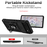 Military Slide Push Window Shockproof Case For Google Pixel 6A 6 7 Pro 7A Metal Ring Holder Camera Lens Protection Back Cover