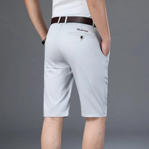 6 Color Men's Casual Shorts 2023 Summer New Straight Elastic Business Fashion Thin Short Pants Male Brand Khaki Beige Black Navy