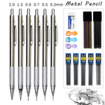 0.3/0.5/0.7/0.9/1.3/2.0mm Mechanical Pencil Office School Writing Art Painting Tools Metal Automatic Pencils Creative Stationery