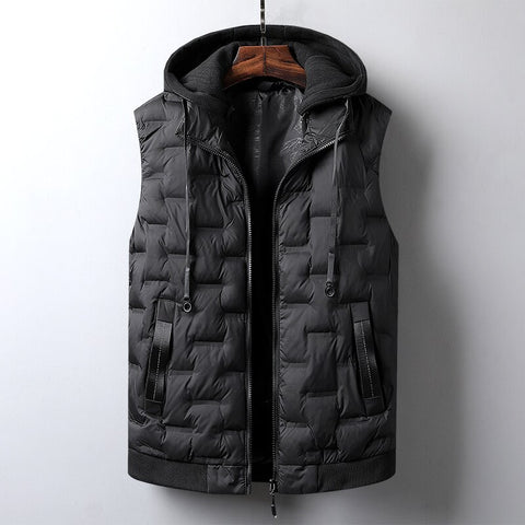 Winter Hooded Vests Men 6XL Plus Size Casual Vests Hat Detachable Thicken Waistcoat Homme Solid Warm Sleeveless Jacket Male