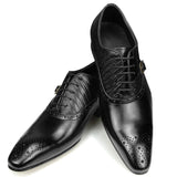 Deluxe Genuine Leather Brogue Shoes Formal Oxford Lace-up  Dress Shoes Handcrafted Male Business Office Man Side Metal Buckl