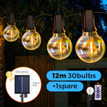 12M 30 LEDS  G40 Solar String Lights Outdoor Patio Lights Solar &amp; USB Powered Waterproof Globe Hanging Lights with Shatterproof