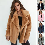 New Women Faux Fur Elegant Brown Shaggy Coats Autumn Winter Warm Plush Teddy Coat Streetwear Female White Furry Fluffy Jacket