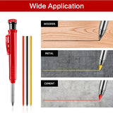 Solid Carpenter Pencil Set With 6 Refill Leads Built-in Sharpener Marking Tool Woodworking Deep Hole Mechanical Pencils