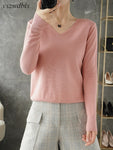 YSZWDBLX Womens Sweaters Spring Autumn V-neck Knitted Pullovers Loose Bottoming Shirt Cashmere Fashion Jumper Solid Pink Sweater