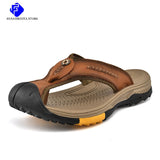 2022 Leather Men Flip Flops Summer Outdoor Men Slippers Classic Rubber Roman Sandals Wading Trekking Sneaker Sandals Big Size