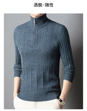 High-quality Semi-high-neck Men's Business Casual Sweater 2024 New Warm, Stretchy Striped Men's Pullover M-4XL