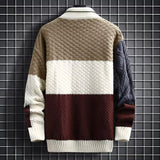 Color matching sweater men's long-sleeved pullover all-in-one casual sweater