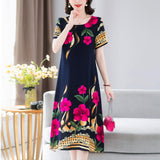 New Fashion 2023 Summer Dress For Long Vintage Loose Women Elegant Short Sleeve Casual O-neck Dresses Print Woman Clothing