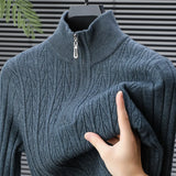 High-quality Semi-high-neck Men's Business Casual Sweater 2024 New Warm, Stretchy Striped Men's Pullover M-4XL