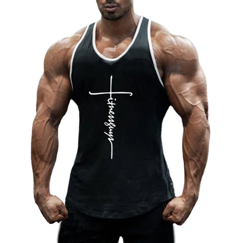 New Fashion Cotton Sports Tank Top Men Gym Sleeveless Shirts Fitness Mens Muscle Vest Bodybuilding Clothing Workout Singlets